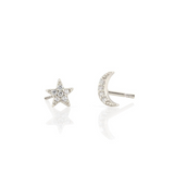 Star/Moon Pave Studs in Silver