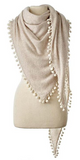 Cashmere Contrast Pom Pom Triangle Wrap in Sand/Ivory