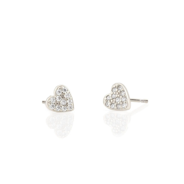 Heart Pave Studs in Silver
