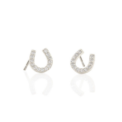 Horseshoe Pave Studs in Silver