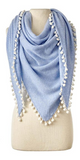 Cashmere Contrast Pom Pom Triangle Wrap in Sky/Ivory