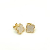 Small Gold Mother of Pearl Quatrefoil Stud Earrings