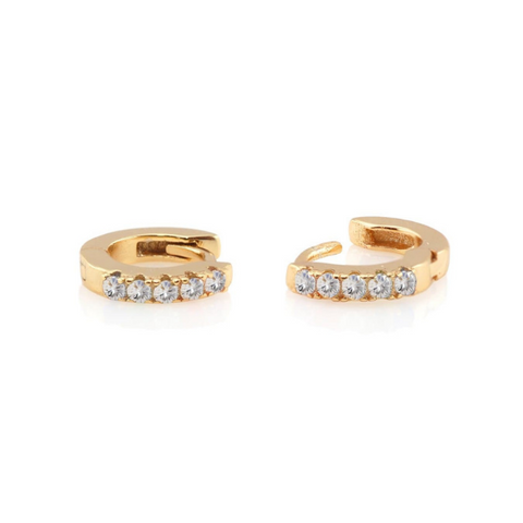 Crystal Pave Huggie Earrings in Gold