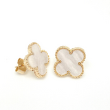 Large Mother of Pearl Quatrefoil Stud Earrings in Gold