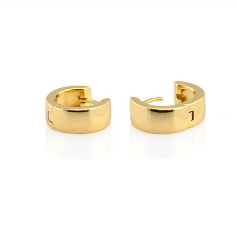 Wide Hinged Huggie Earring in Gold