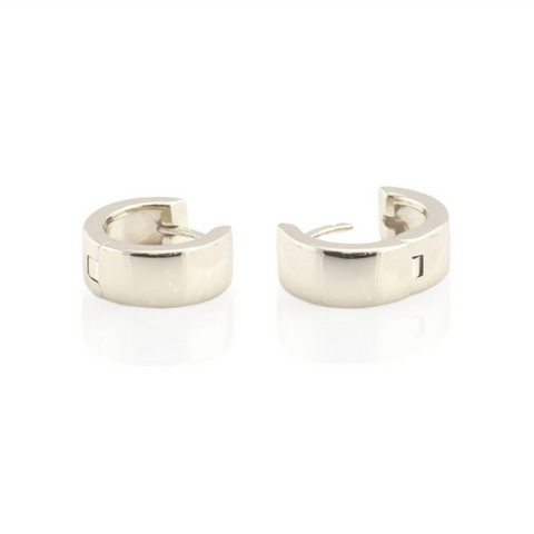 Wide Hinged Huggie Earring in Silver