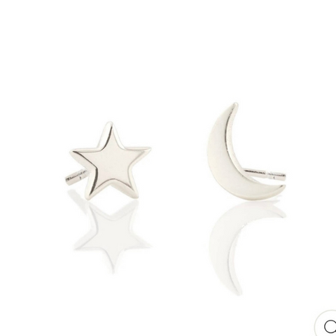 Star Moon Studs in Silver