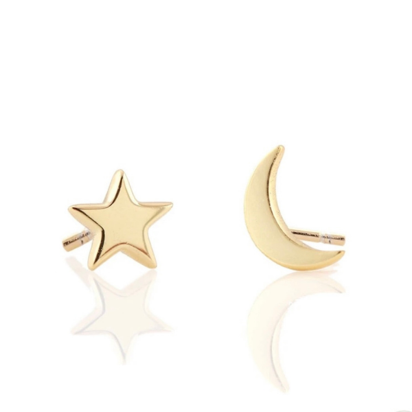 Star Moon Studs in Gold