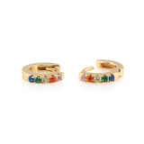 Rainbow Pave Huggie Earrings in Gold