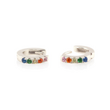 Rainbow Pave Huggie Earrings in Silver