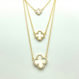 Mini Mother of Pearl Quatrafoil Necklace in Gold