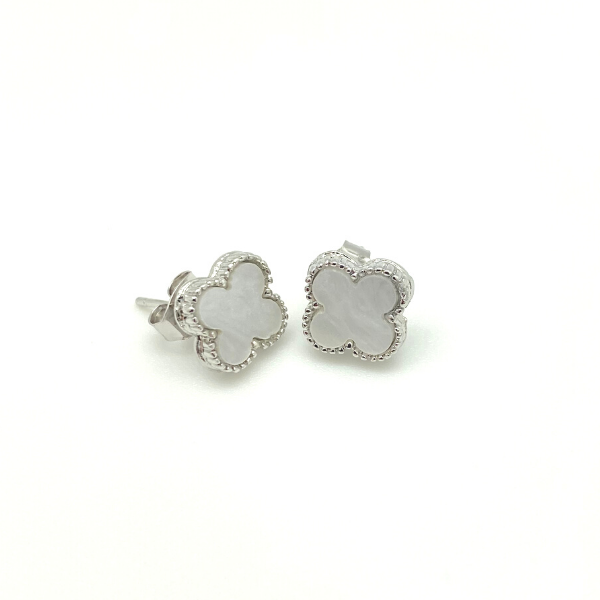 Small Silver Mother of Pearl Quatrefoil Stud Earrings