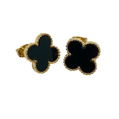 Large Black Quatrefoil Earrings