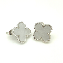 Large Silver Mother of Pearl Quatrefoil Stud Earrings – Blue Beetle