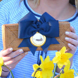 Nantucket Straw Clutch with Navy Bow