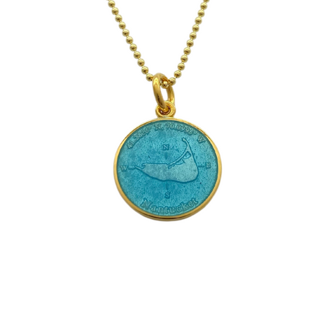 Small Colby Davis Gold Nantucket Charm in Light Blue