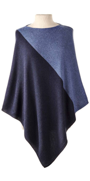 Cashmere Color Block Cape in Denim/Midnight