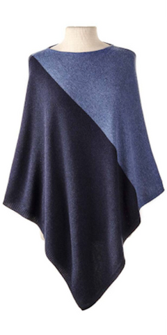 Cashmere Color Block Cape in Denim/Midnight