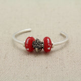 Cuff Bracelet with Christmas Dory & Red Beads