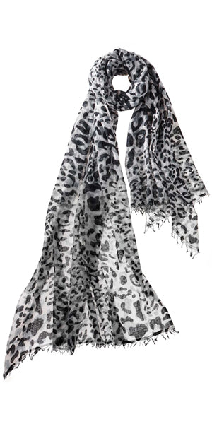 Leopard Featherweight Cashmere Scarf in Graphite