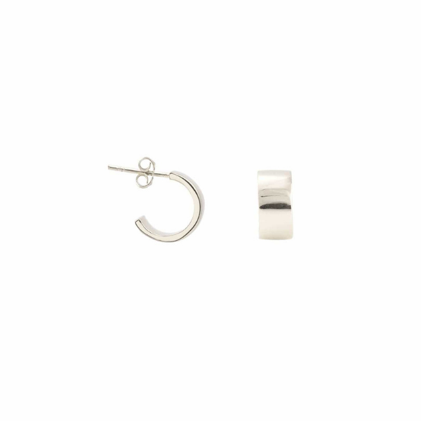 Wide Huggie Hoop Earrings in Silver