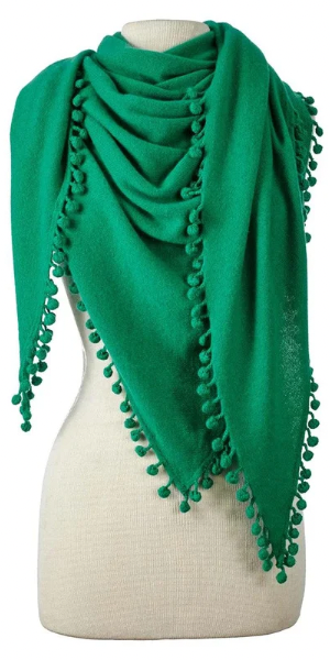 Cashmere Pom Pom Triangle Wrap in Emerald