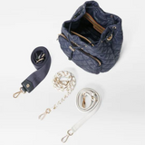 MZ Wallace Crosby Drawstring Bucket in Navy Dawn / White