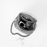 MZ Wallace Crosby Drawstring Bucket in Navy Dawn / White