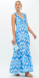 Odisha Blue Ruffle V Neck Maxi Dress