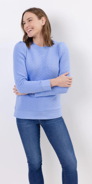 Quilted Puff Sleeve Top in Hydrangea Blue