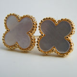 Large Mother of Pearl Quatrefoil Stud Earrings in Gold