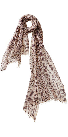 Leopard Featherweight Cashmere Scarf in Malt