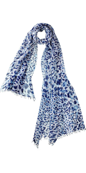 Leopard Featherweight Cashmere Scarf in Navy