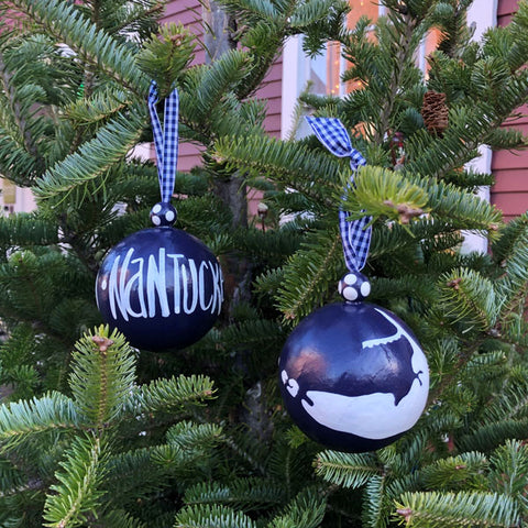 Navy & White Nantucket Island Ornament