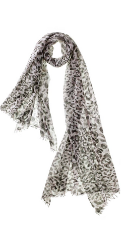 Leopard Featherweight Cashmere Scarf in Olive