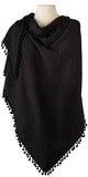 Cashmere Pom Pom Triangle Wrap in Black