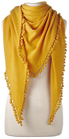 Cashmere Pom Pom Triangle Wrap in Marigold