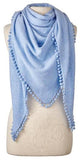 Cashmere Pom Pom Triangle Wrap in Sky Blue