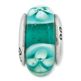 Teal & White Flower Glass Bead