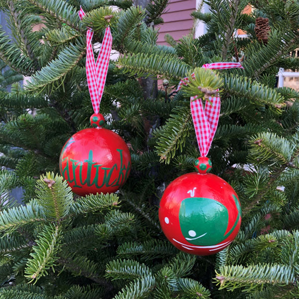 Red with Green Whale Ornament