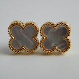Small Gold Mother of Pearl Quatrefoil Stud Earrings
